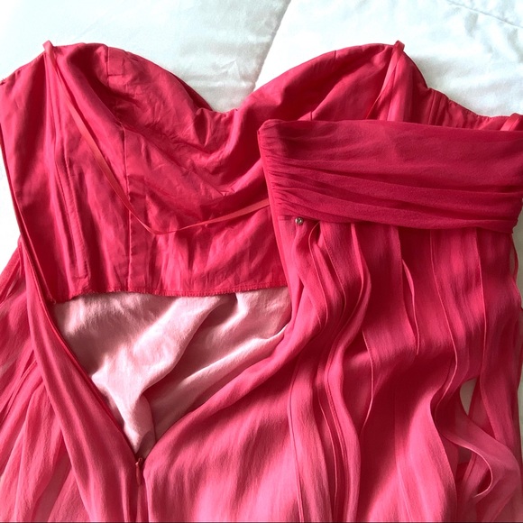 BCBG 100% Silk Ombre Pink Sheer Mini Strapless Corset Dress Ruffles Y2K - Picture 12 of 15